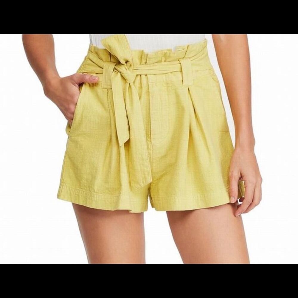 Free People Yellow Green Paper Bag Tie Front Shorts Size 12 - Picture 6 of 6